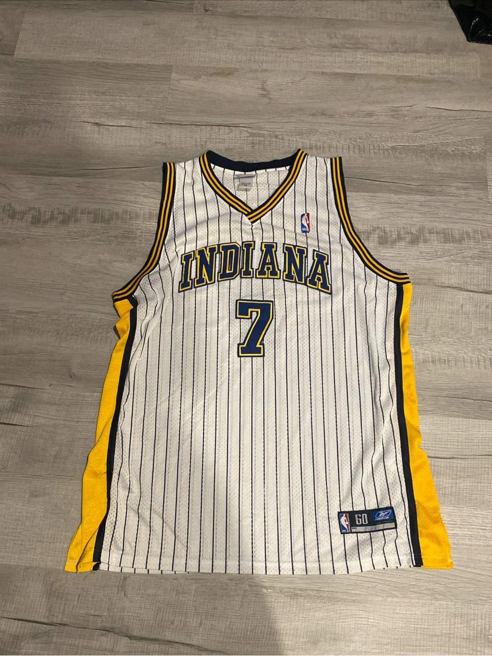 Reebok Indiana Pacers #7 O’Neal White and Yellow Pinstripe Basketball Jersey